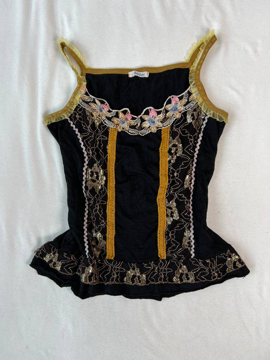 Embroidered Detail Black Cami