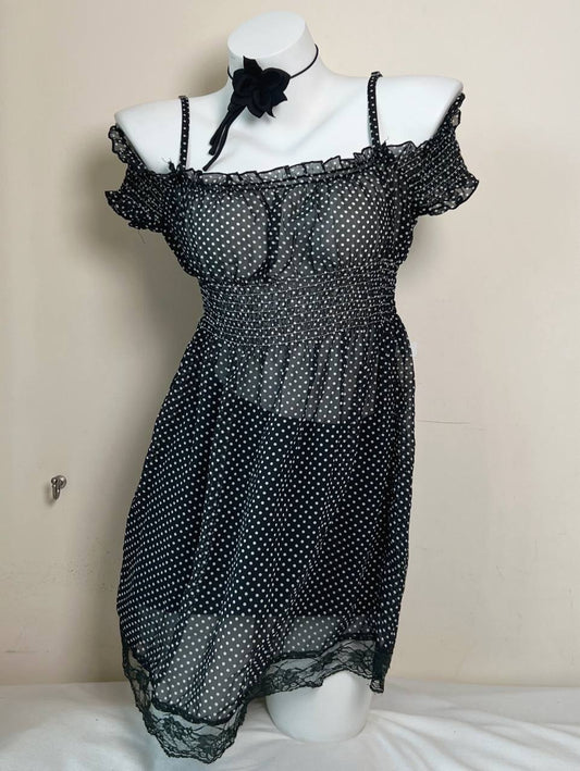 Sheer Ruffle Polka Dot Off Shoulder