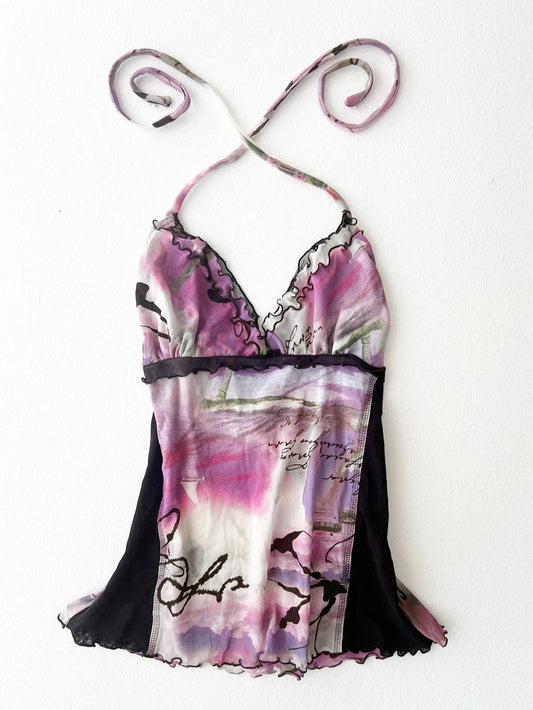 Purple Printed Patchwork Halter