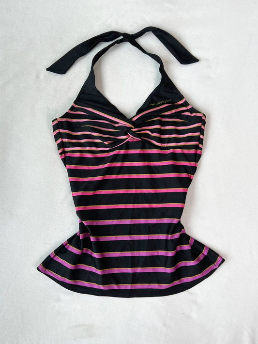 Black w Pink Gradiet Stripe Halter