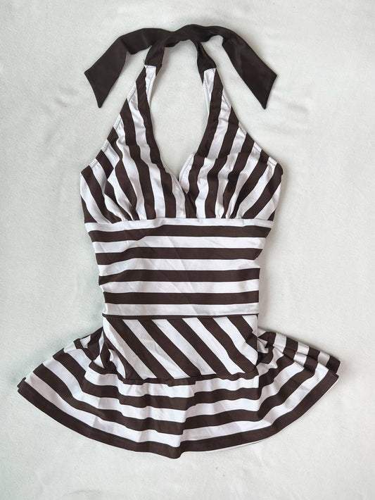 White w Brown Stripe Halter