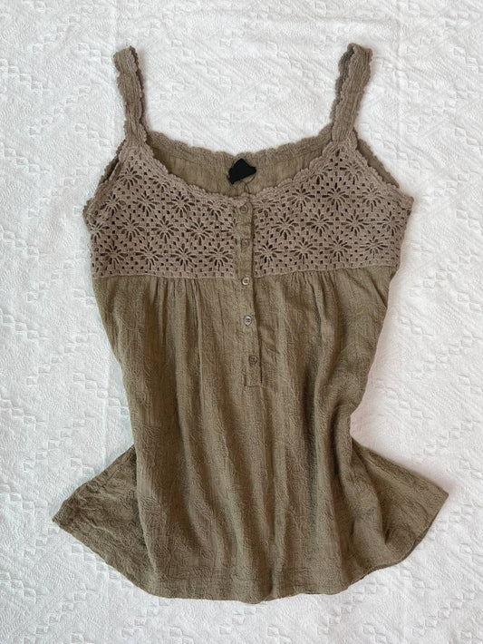 Olive Embroidered & Crochet Cami