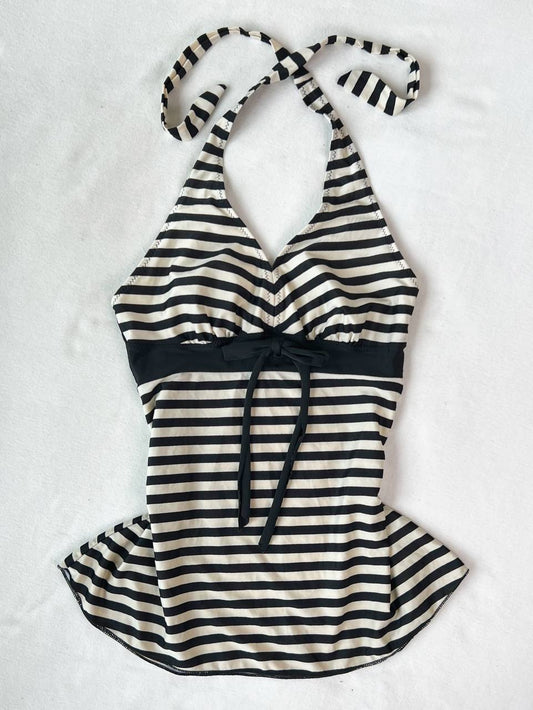 Cream w Black Stripe Halter