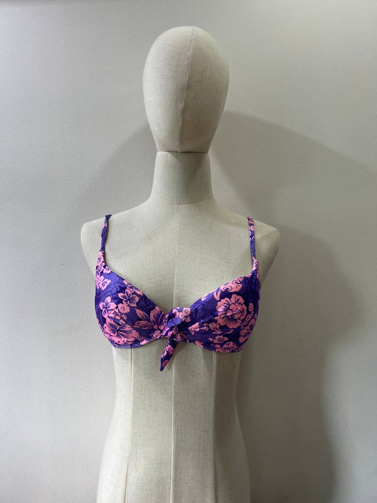 Purple and Pink Floral Bikini Top