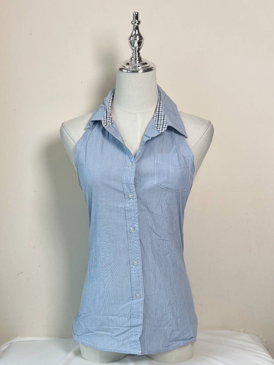 Blue Pinstriped Fitted Halter