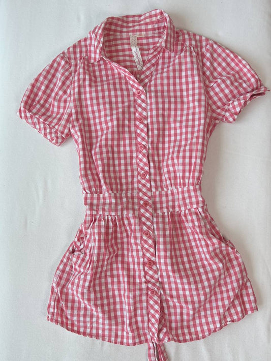 Gingham Waist Tie Blouse
