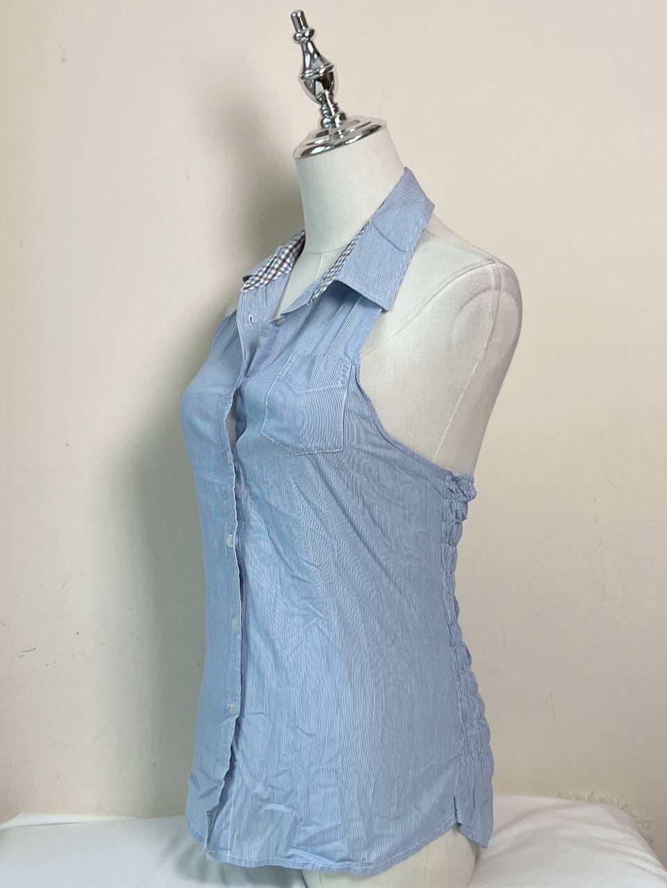 Blue Pinstriped Fitted Halter