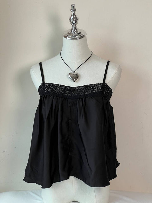 Black Babydoll Lace Trim Top