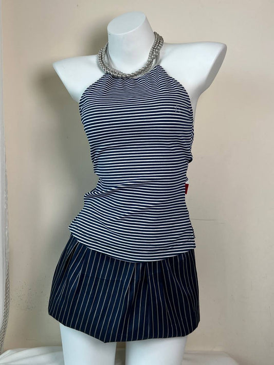 Navy Striped Mini Skirt