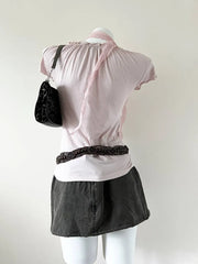 Baby Pink Ruched Ruffle Blouse 3