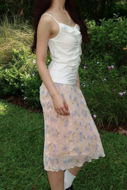 Baby Pink with Blue Florals Midi Skirt 2
