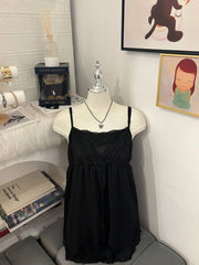 Babydoll Tie-back Lace Trim Black Cami 1