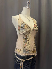 Beige Floral Asymmetrical Hem Reworked Halter 2