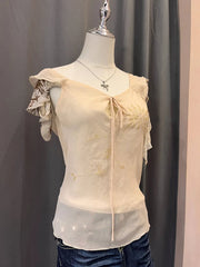 Beige Flutter Sleeve Blouse 2