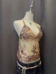 Beige Sequin Sheer Reworked Halter 2