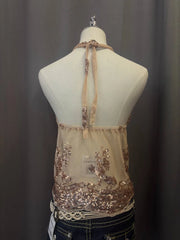 Beige Sequin Sheer Reworked Halter 3