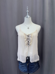 Beige Sheer Ruffle Front Cami 1
