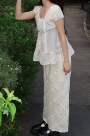 Beige Textured Midi Skirt 2