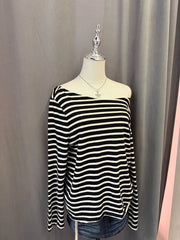 Black and White Stripe Off Shoulder Top (Long Sleeve) 2
