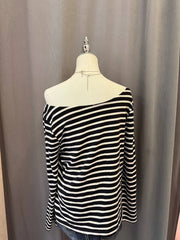 Black and White Stripe Off Shoulder Top (Long Sleeve) 3