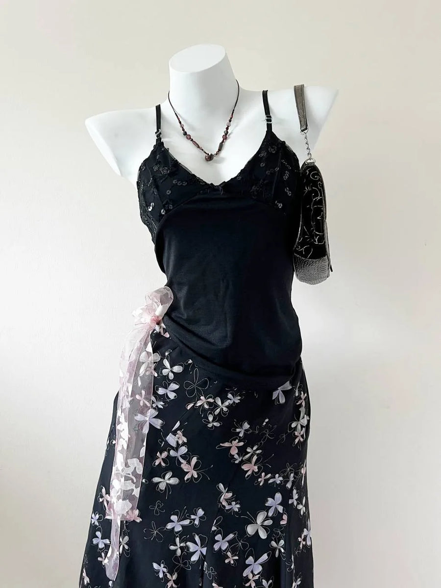 Black Beaded Sequinned Bust Cami