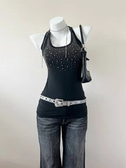 Black Bedazzled Fitted Tank 1