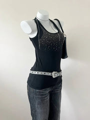 Black Bedazzled Fitted Tank 2