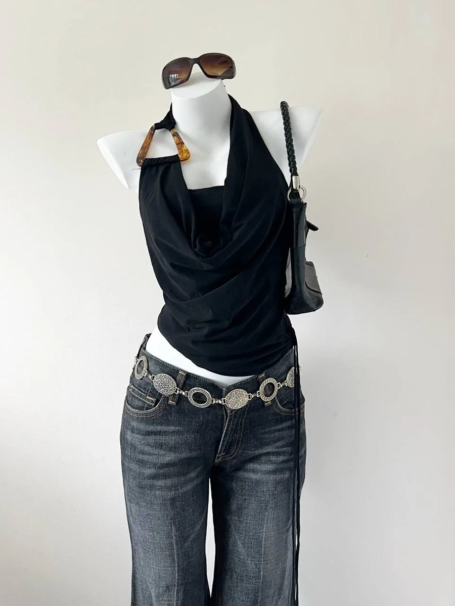 Black Cowl Neck with Triangle Detailed Blouse