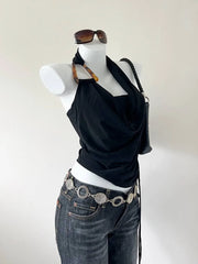 Black Cowl Neck with Triangle Detailed Blouse 2
