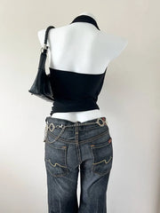 Black Cowl Neck with Triangle Detailed Blouse 3