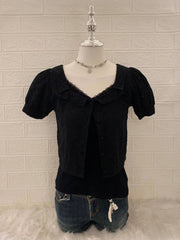Black Cropped Puff Sleeve Blouse 2