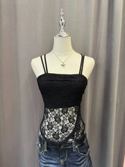 Black Crossback Crochet Tassle Overlay Cami 1