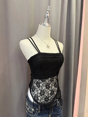 Black Crossback Crochet Tassle Overlay Cami 2