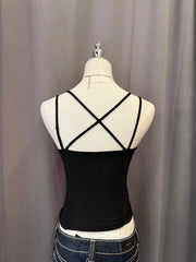 Black Crossback Crochet Tassle Overlay Cami 3