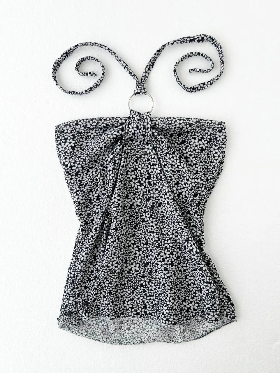 Black Ditsy Floral Prints Halter 1