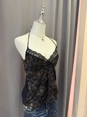 Black Embroidered Lace Neckline Halter 2