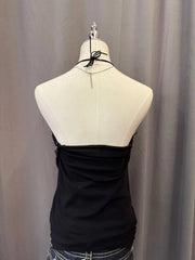 Black Embroidered Lace Neckline Halter 3
