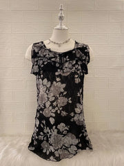 Black Floral Ruffle Square Neck Tank 1