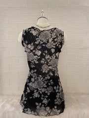 Black Floral Ruffle Square Neck Tank 2