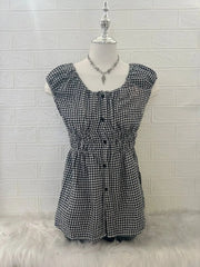 Black Gingham Babydoll Reworked Blouse 1