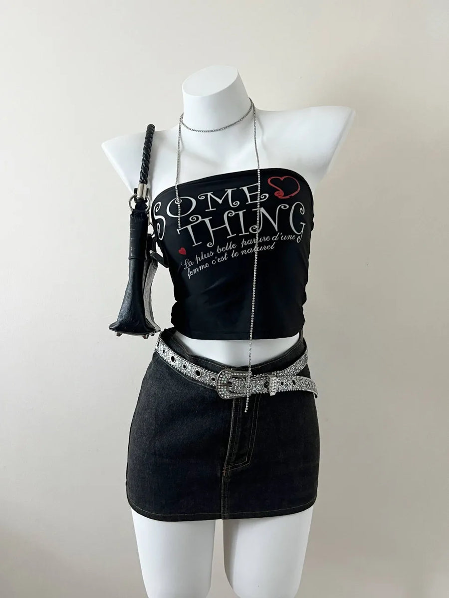 Black Graphic Reworked Tube Top