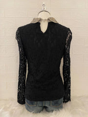 Black Lace Peterpan Collared Long Sleeve Blouse 2
