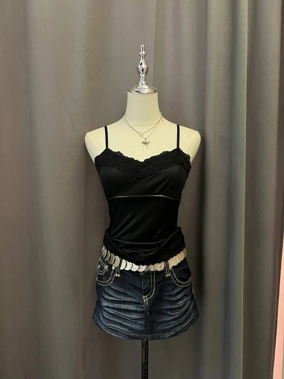 Black Lace Satin Cami 1