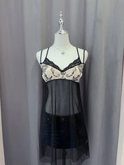Black Lace Trim Sheer Cami Dress 1