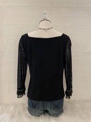 Black Patterned Long Sleeve Blouse 2
