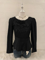 Black Peplum Long Sleeve Blouse 1