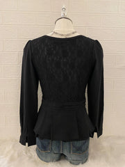 Black Peplum Long Sleeve Blouse 2