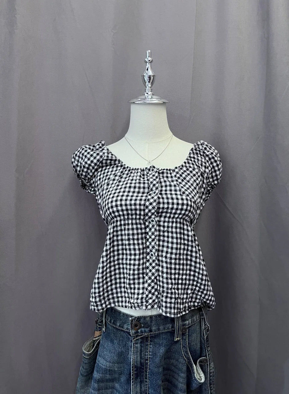 Black Plaid Babydoll Blouse 1