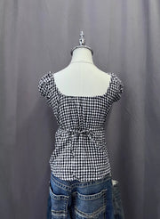 Black Plaid Babydoll Blouse 2