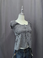 Black Plaid Babydoll Blouse 3